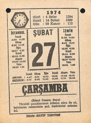 27 Şubat 1974 Takvim Yaprağı - Doğum Günü Hediyesi EFM(N)12313 - 1