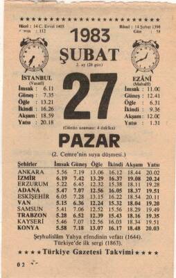 27 Şubat 1983 Takvim Yaprağı EFM(N)5407 - 1