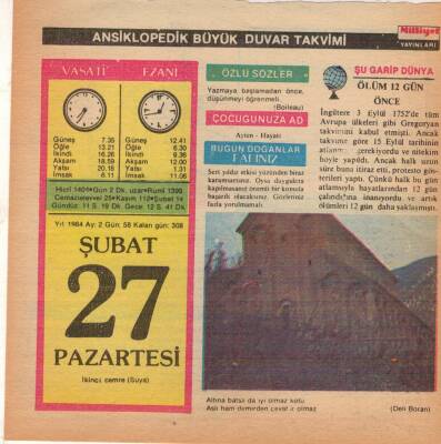 27 Şubat 1984 Takvim Yaprağı EFM(N)5181 - 1