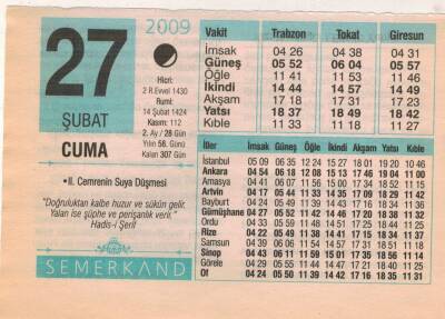 27 Şubat 2009 Takvim Yaprağı EFM(N)5632 - 1