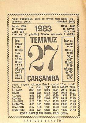 27 Temmuz 1983 Takvim Yaprağı - Doğum Günü Hediyesi EFM(N)12482 - 1