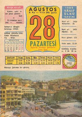 28 Ağustos 1989 Takvim Yaprağı - Doğum Günü Hediyesi EFM(N)9551 - 1