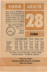 28 Aralık 1984 Takvim Yaprağı EFM(N)4187 - 3