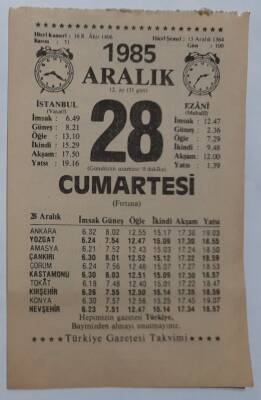 28 Aralık 1985 Takvim Yaprağı - Doğum Günü Hediyesi EFM(N)6873 - 1