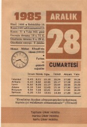 28 Aralık 1985 Takvim Yaprağı EFM(N)4125 - 1