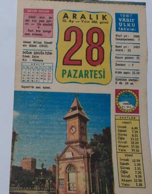 28 Aralık 1987 Takvim Yaprağı - Doğum Günü Hediyesi EFM(N)6938 - 1