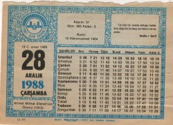 28 Aralık 1988 Takvim Yaprağı EFM(N)4494 - 3