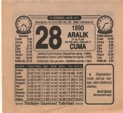 28 Aralık 1990 Takvim Yaprağı EFM(N)4156 - 3