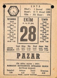 28 Ekim 1973 Takvim Yaprağı - Doğum Günü Hediyesi EFM(N)10610 - 4