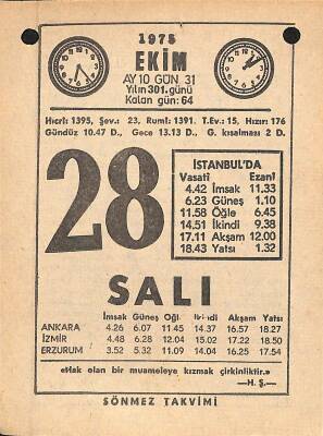 28 Ekim 1975 Takvim Yaprağı - Doğum Günü Hediyesi EFM(N)12546 - 1