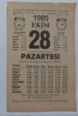 28 Ekim 1985 Takvim Yaprağı - Doğum Günü Hediyesi EFM(N)6673 - 1