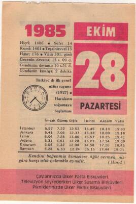 28 Ekim 1985 Takvim Yaprağı EFM(N)3060 - 3