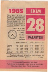 28 Ekim 1985 Takvim Yaprağı EFM(N)3060 - 2