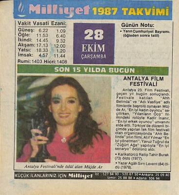 28 Ekim 1987 Resimli Takvim Yaprağı - Doğum Günü Hediyesi EFM(N)10526 - 4