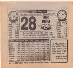 28 Ekim 1990 Takvim Yaprağı EFM(N)3153 - 3