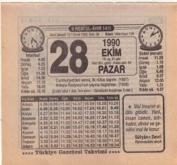 28 Ekim 1990 Takvim Yaprağı EFM(N)3153 - 1