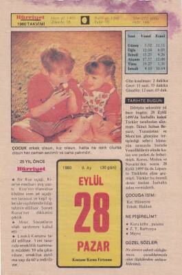 28 Eylül 1980 Takvim Yaprağı -Doğum Günü Hediyesi EFM(N)6428 - 1