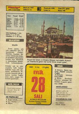 28 Eylül 1982 Takvim Yaprağı - Doğum Günü Hediyesi EFM(N)9934 - 1