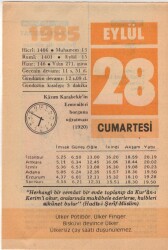 28 Eylül 1985 Takvim Yaprağı EFM(N)2832 - 4