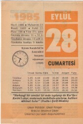 28 Eylül 1985 Takvim Yaprağı EFM(N)2832 - 3