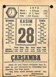 28 Kasım 1973 Takvim Yaprağı - Doğum Günü Hediyesi EFM(N)10730 - 4