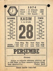 28 Kasım 1974 Takvim Yaprağı - Doğum Günü Hediyesi EFM(N)10790 - 2