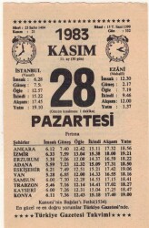 28 Kasım 1983 Takvim Yaprağı EFM(N)3972 - 2