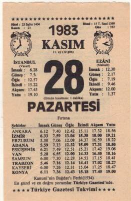 28 Kasım 1983 Takvim Yaprağı EFM(N)3972 - 1