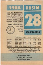 28 Kasım 1984 Takvim Yaprağı EFM(N)3368 - 3