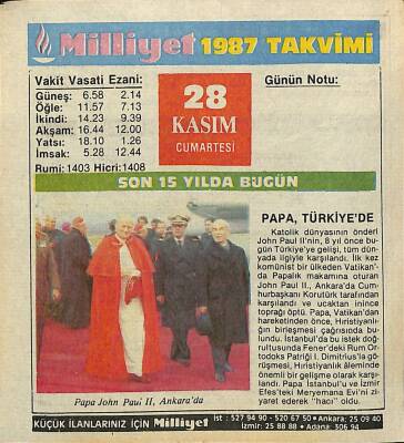 28 Kasım 1987 Takvim Yaprağı - Doğum Günü Hediyesi EFM(N)11851 - 1