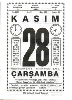 28 Kasım 2001 Takvim Yaprağı Doğum Günü Hediyesi EFM(N)4033 - 1