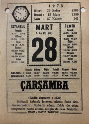 28 Mart 1973 Takvim Yaprağı - Doğum Günü Hediyesi EFM(N)8094 - 2