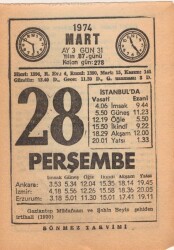 28 Mart 1974 Takvim Yaprağı EFM(N)5907 - 4