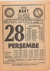 28 Mart 1974 Takvim Yaprağı EFM(N)5907 - 3