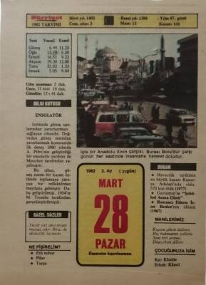 28 Mart 1982 Takvim Yaprağı - Doğum Günü Hediyesi EFM(N)7911 - 2