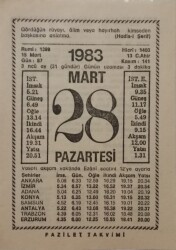 28 Mart 1983 Takvim Yaprağı - Doğum Günü Hediyesi EFM(N)7941 - 2