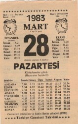 28 Mart 1983 Takvim Yaprağı EFM(N)5845 - 2