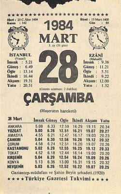 28 Mart 1984 Takvim Yaprağı - Doğum Günü Hediyesi EFM(N)11313 - 1