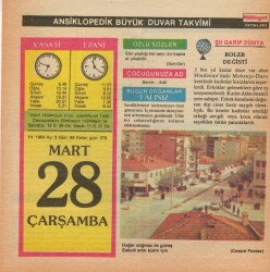 28 Mart 1984 Takvim Yaprağı EFM(N)5814 - 3