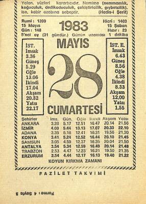 28 Mayıs 1983 Takvim Yaprağı - Doğum Günü Hediyesi EFM(N)12149 - 1