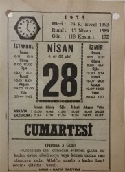 28 Nisan 1973 Takvim Yaprağı - Doğum Günü Hediyesi EFM(N)8125 - 2