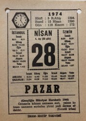 28 Nisan 1974 Takvim Yaprağı - Doğum Günü Hediyesi EFM(N)8185 - 1