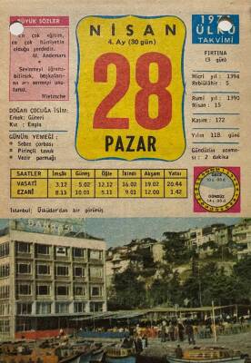 28 Nisan 1974 Takvim Yaprağı - Doğum Günü Hediyesi EFM(N)8255 - 2