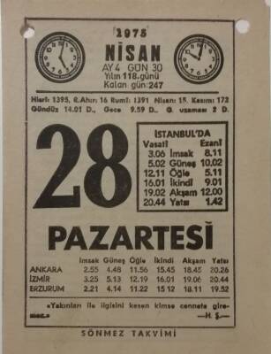 28 Nisan 1975 Takvim Yaprağı - Doğum Günü Hediyesi EFM(N)8155 - 2