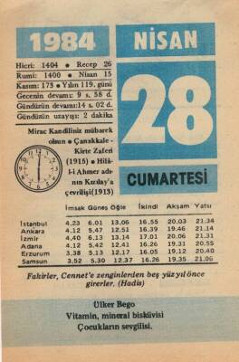 28 Nisan 1984 Takvim Yaprağı EFM(N)6207 - 1