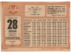 28 Nisan 1986 Takvim Yaprağı EFM1042 - 1