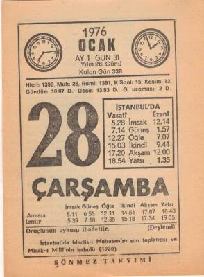 28 Ocak 1976 Takvim Yaprağı EFM(N)4829 - 1