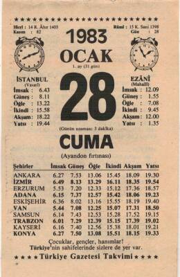 28 Ocak 1983 Takvim Yaprağı EFM(N)4581 - 1