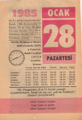 28 Ocak 1985 Takvim Yaprağı EFM(N)4798 - 1