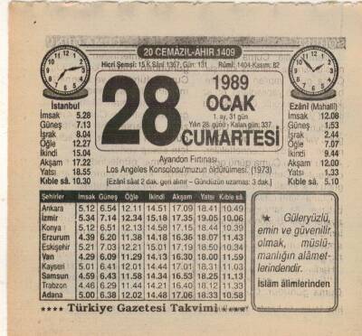 28 Ocak 1989 Takvim Yaprağı EFM(N)4736 - 1